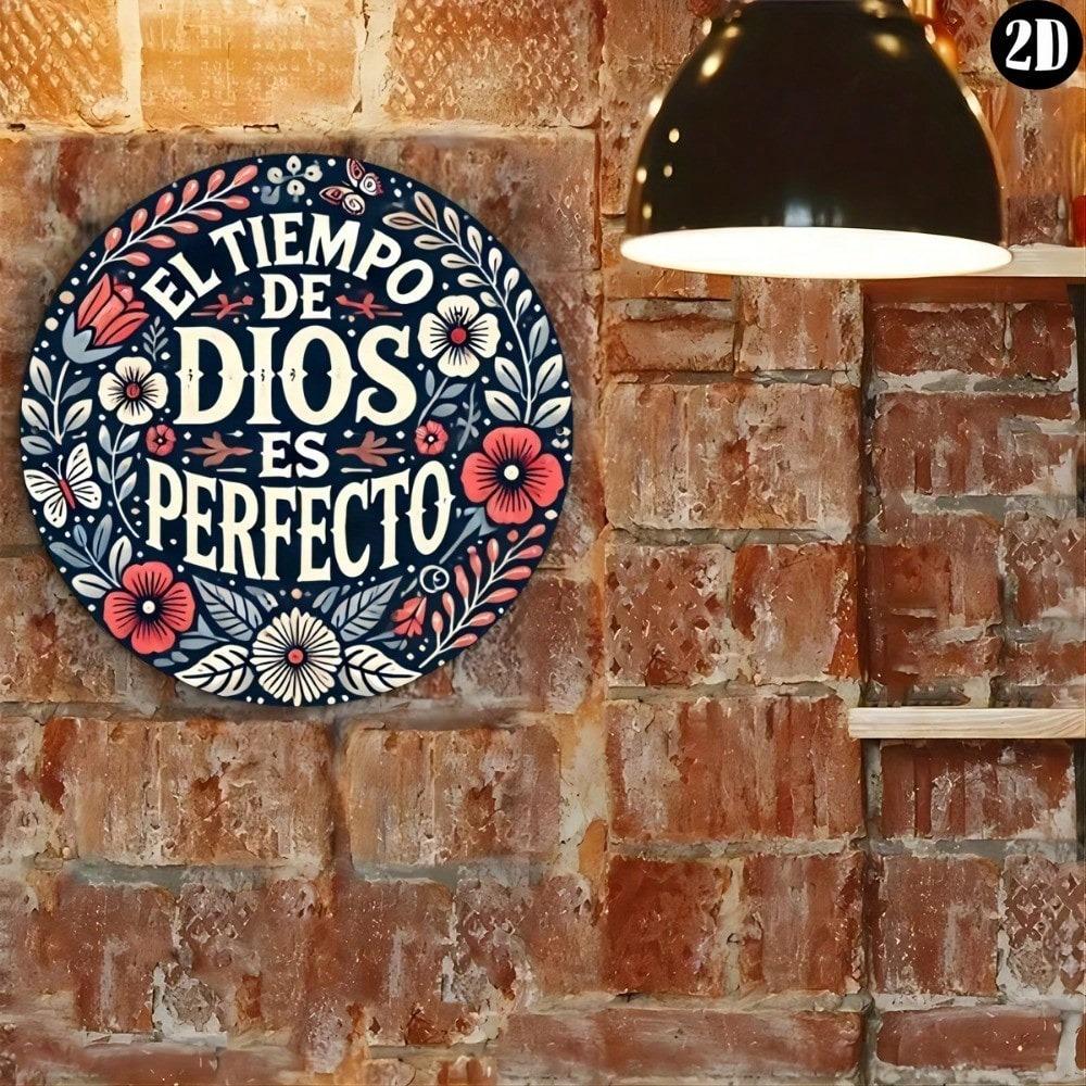 Spanish Quote Metal Sign El Tiempo De Dios Es Perfecto 7.8 Inch Wall Art Decor Home Cafe Bar