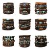 Retro European & American Men's Bracelet Set: Heart, Sunflower, Feather, Multi-Layer Design, 6-Piece