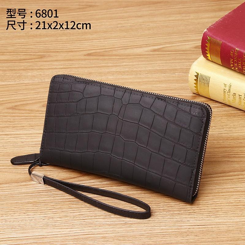 New leather men s bag clutch bag Bay crocodile belly large capacity men s single pull wallet fashionable trendy clutch bag wrist bag 21-13-3cm