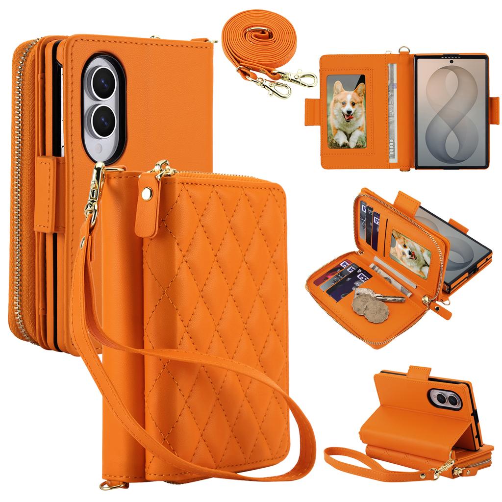 Crossbody Multi Cards Solt Zipper Flip Leather Phone Case for For Samsung Galaxy Z Fold8 Fold 8 Wide Shockproof Book Stand Cover