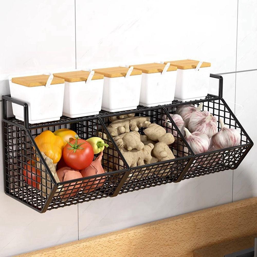 

Железная корзина для лука, имбиря, чеснока, 3 решетки, держатель для продуктов, многофункциональная полка для специй, ванная комната
