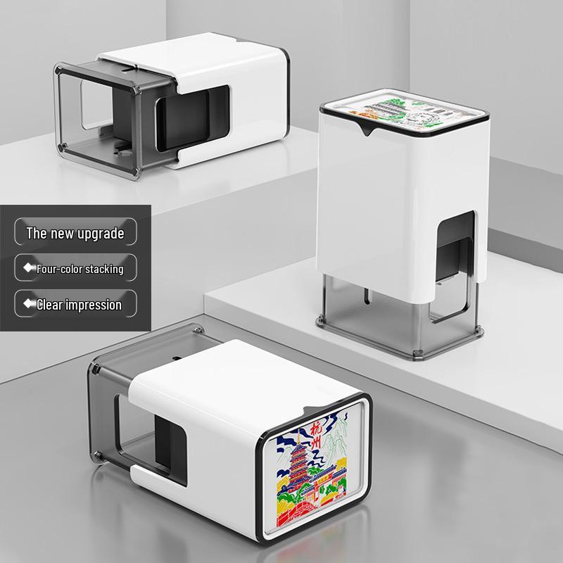 Stackable Four-Color Stamp with Automatic Pop-Up Lid, Clear Imprint, Customizable Patterns - Upgraded Design.