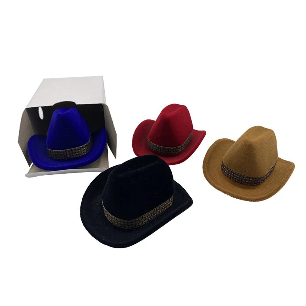 2026 Creative Cowboy Hat Shape Rings Box Velvet Jewelry Display Box Storage Case Jewelry Packaging Display