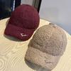 New Wide Brimmed Lambswool Baseball Hat for Women Korean Version Autumn and Winter Warm Face Showing Small Plush Fashionable Versatile Peaked Cap