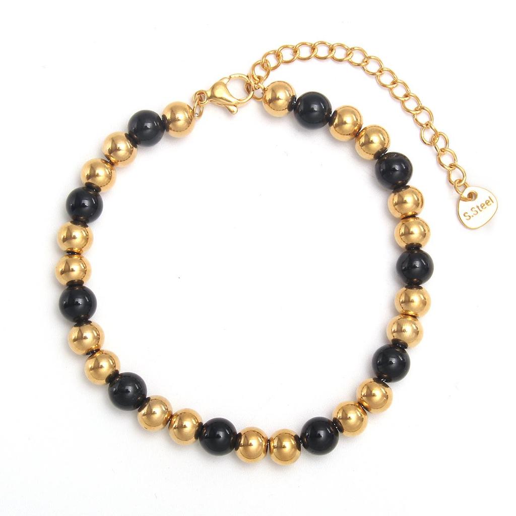 Classic Adjustable Gold, Silver, and Black Stainless Steel Beaded Bracelet (10/8/6/4MM)
