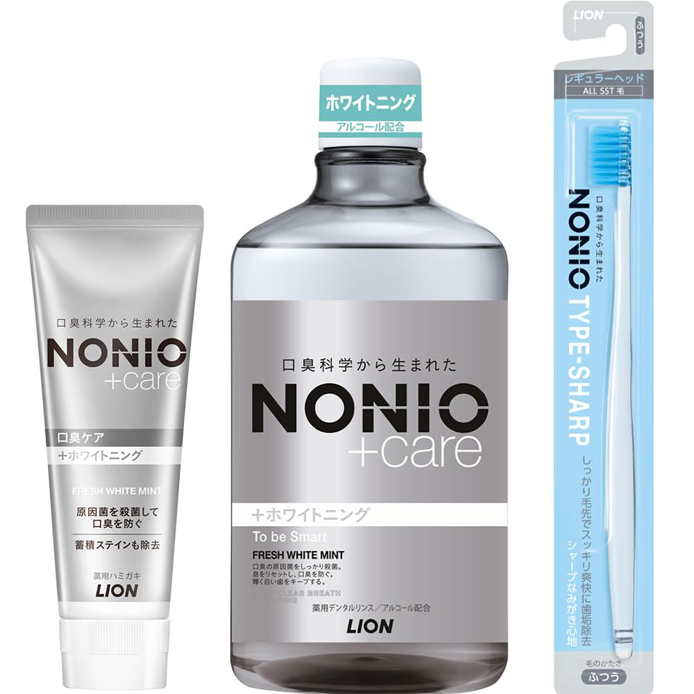 NONIO Plus Whitening Oral Total Care Set Toothpaste + Toothbrush (TYPE-SHARP Regular) Dental Rinse 600ml
