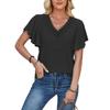 Women's Fashionable Casual Lace V-Neck Ruffle Sleeve Loose T-Shirt