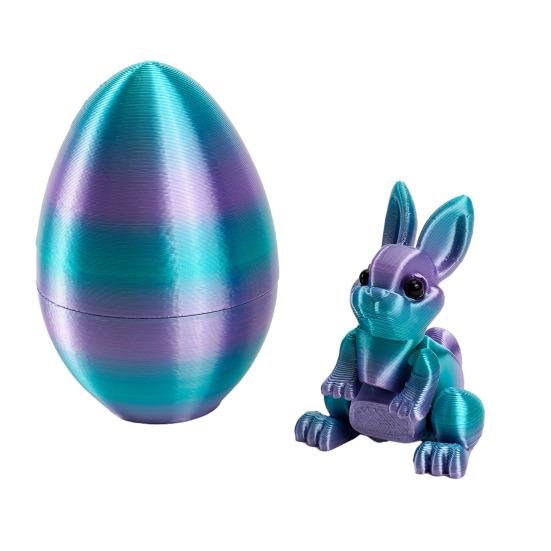 3D-gedruckte Ostereier mit Hase darin, bewegliche flexible Fidget-Hasenspielzeuge, Osterkorb