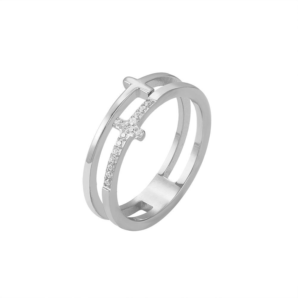 Double-Layer Cross Diamond Ring - Titanium Steel Minimalist Jewelry for Men and Women, Japan & South Korea Inspired
