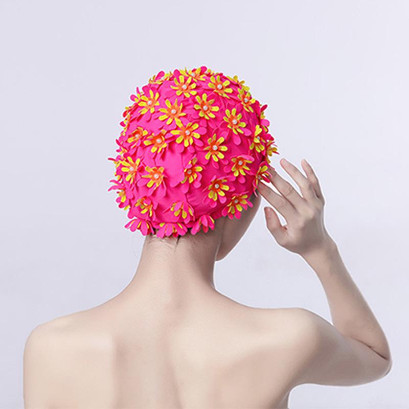 Women's Pearl Flower Handmade Swimming Cap - Three-Layer Design with Double-Layer Comfort