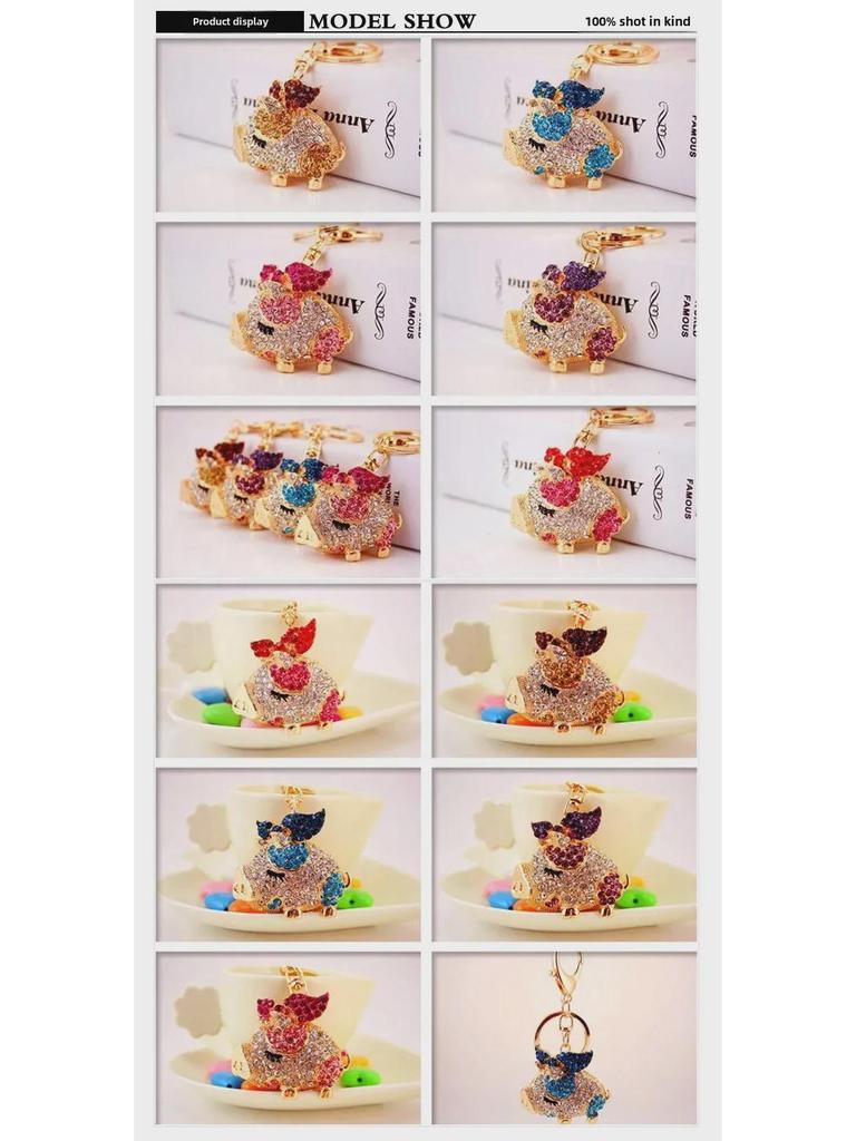 Charming Diamond-Studded Zodiac Flying Pig Keychain - Adorable Animal Gift