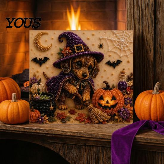 Stress Relief Craft for Adults Halloween Faux Pearl Painting Kit, Puppy Ghost 3D Art Unique Handmade Gift Idea Beginners, Home Wall Decor, DIY