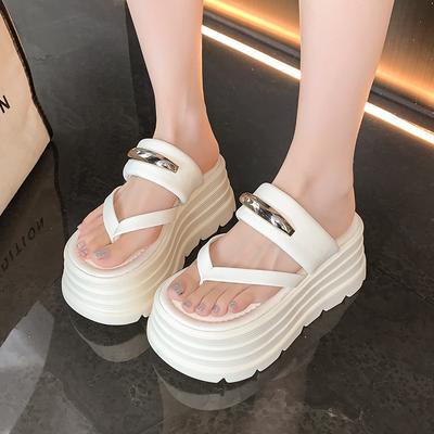 8CM Absätze Keil Pantoletten Sandalen Damen Lässige Outdoor Hausschuhe Damen Sommer Zehensteg Strandschuhe Gehen Klobige Schuhe Frau
