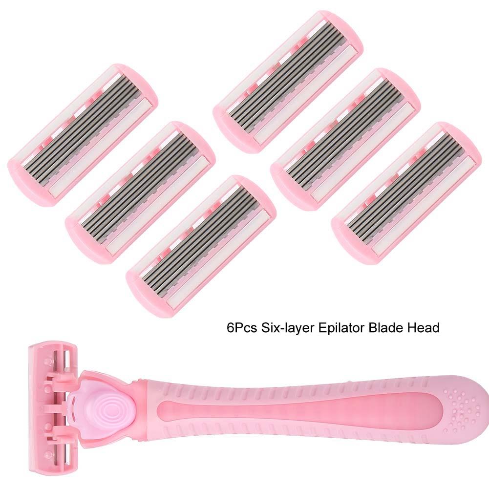 6Pcs Six Layer Female Razor Blades Women Body Hair Removal Manual Epilator with 1 Handle