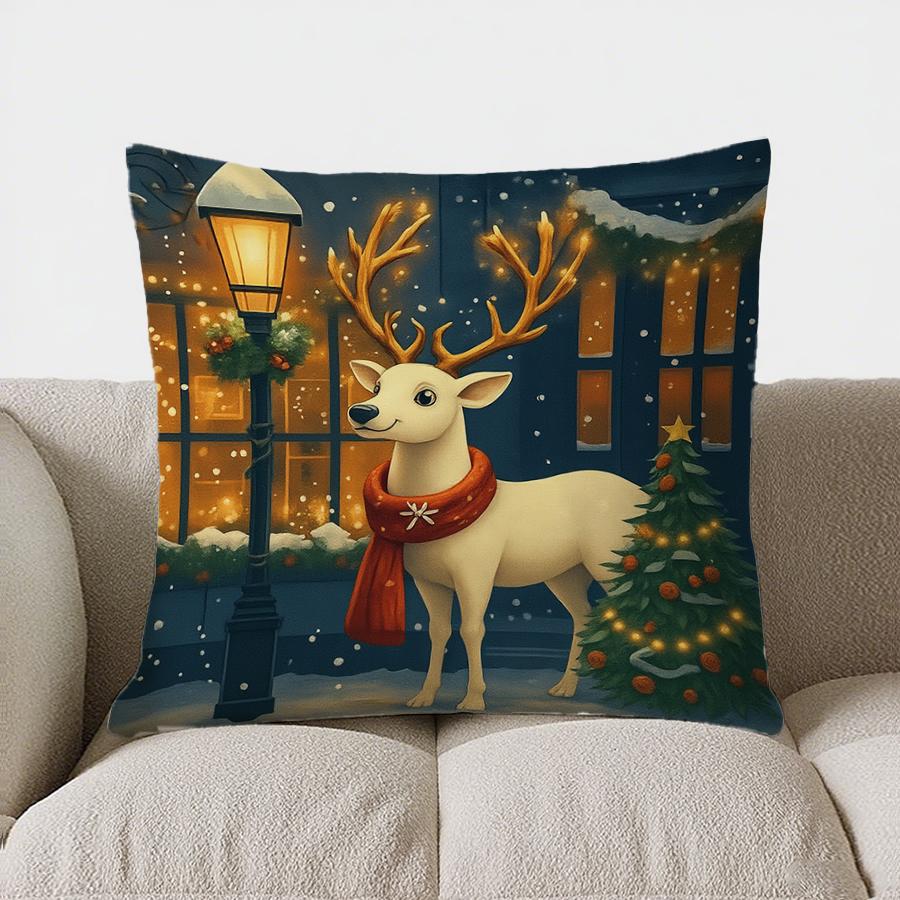Home Decor Santa On Bench With Tree Winter Scene Pillow Pattern Cushion Cover Suitable For Sofa Bedroom Car Pillow Cover