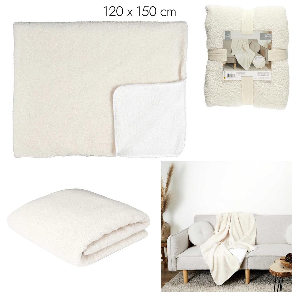 Blanket 120X150Cm Sherpa Ecru Fluffy Soft Made Of Polyester