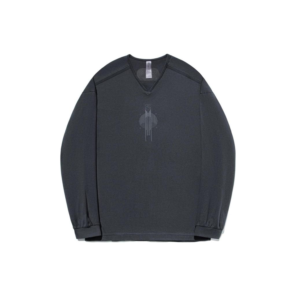 Li Ning X Jackie Chan Kung Fu Series Solid Color Loose Fit Round Neck Long Sleeve T-Shirt Unisex Tops Charcoal-Black AHST623-2