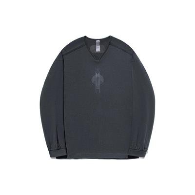 Li Ning X Jackie Chan Kung Fu Series Solid Color Loose Fit Round Neck Long Sleeve T-Shirt Unisex Tops Charcoal-Black AHST623-2