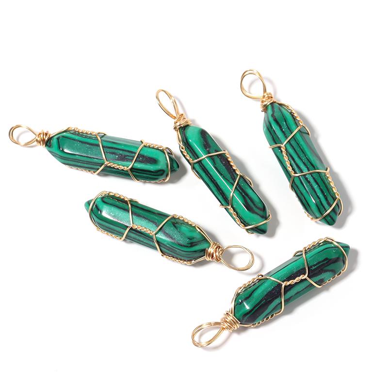 1 Pc Natural Stone Charms 40mm Color Bullet Shaped Handmade Gold Wire Pendants for DIY Necklace Gifts Jewelry Making Accessories