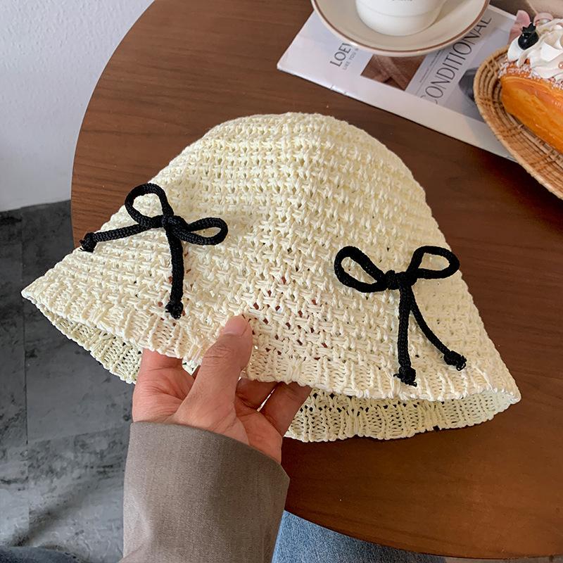 Bow bucket hat women's new spring and summer breathable sunscreen bucket hat show face small hat