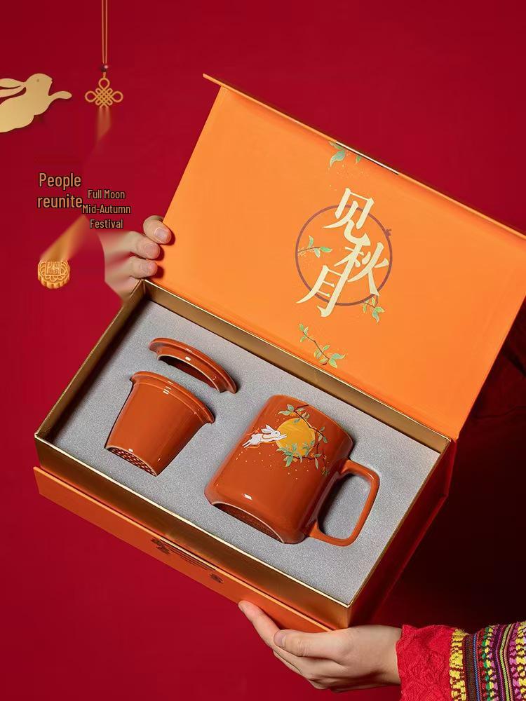 Mid-Autumn Festival Ceramic Mug Set - Office Meeting Souvenir