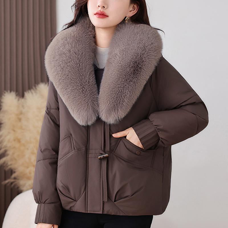 

Модные женские короткие парки Зимнее пальто Большой воротник из искусственного меха Толстые Теплые Элегантные Женские куртки 2XL коричневый