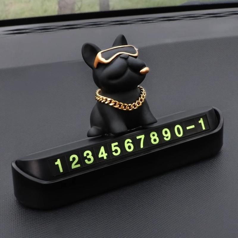 Creative Geometric French Bulldog Car Phone Holder - Stylish Temporary Parking Sign with License Plate, Available In Red or Black, Includes