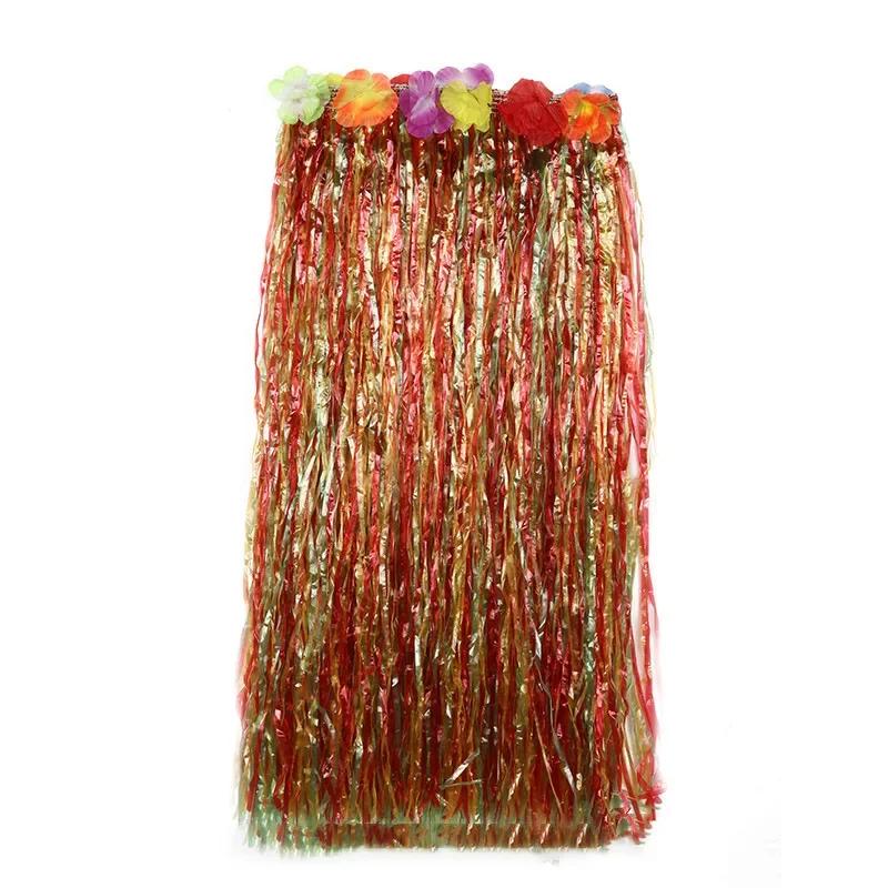 Girls Hawaiian Grass Hula Skirt Costume Set Vibrant Color Performance Dress with Flower Decor for Birthday Party Decor