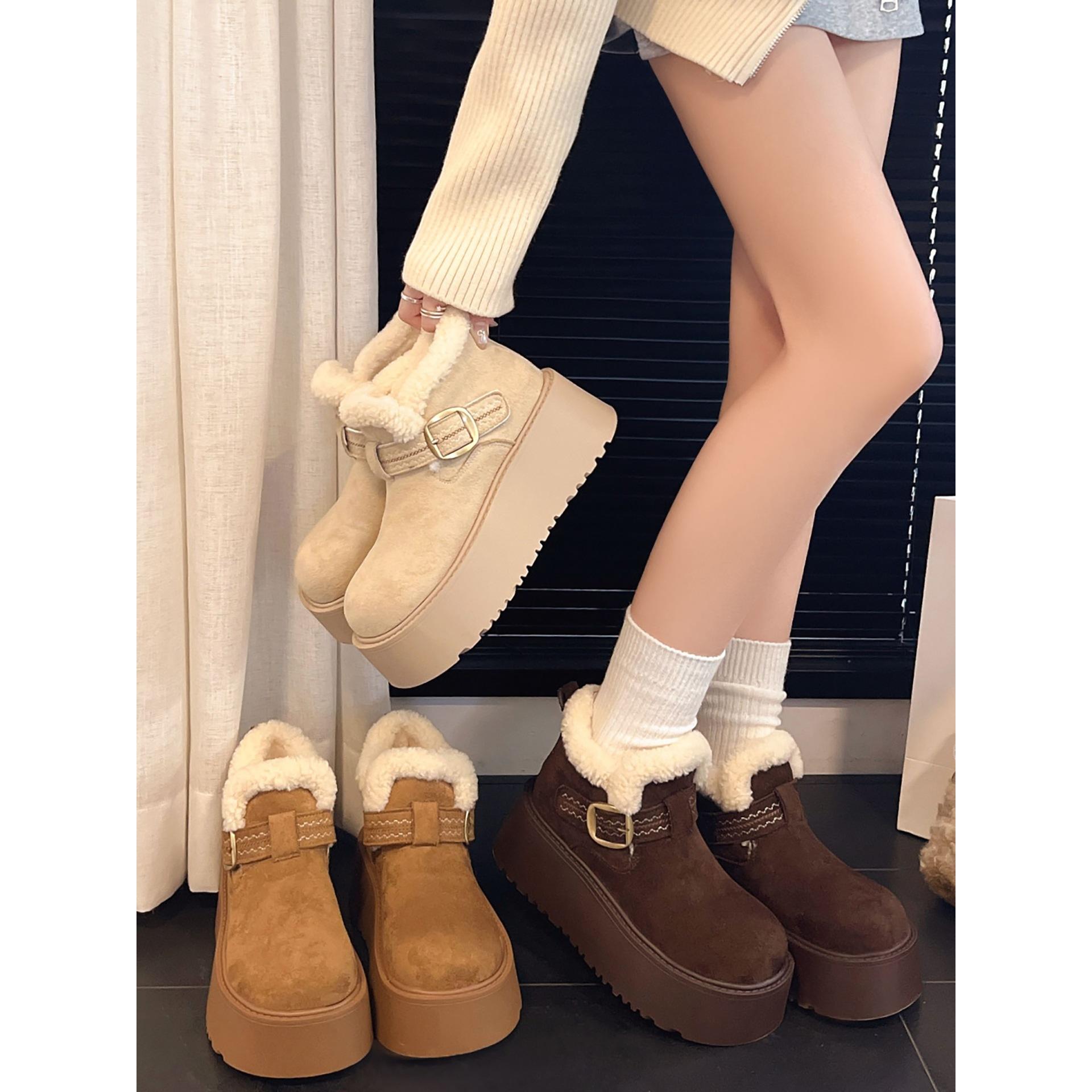 Fleece thickened non-slip thick-soled snow boots winter wear heightening thermal cotton shoes 35 бежевый