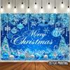 1Pcs Blue Christmas with Merry Decoration Background Winter Backdrop Decorations For Photo Studio Photo Booth Christams Party