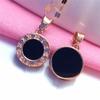 Exquisite Russian 585 Purple Gold Inlaid Zircon Black Round Pendant Rose Gold Plated Luxury Colored Gold Collarbone Chain