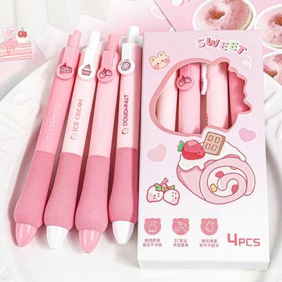 4Pcs/Set Cartoon Retractable Gel Pen Quick Drying Black Ink 0.5mm Fine Point Pen Sponge Grip Smooth Writing Pen Students School Office Supplies