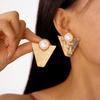 Metallic Imitation Pearl Geometric Triangle Silver Needle Stud Earrings Personalized Temperament Earrings