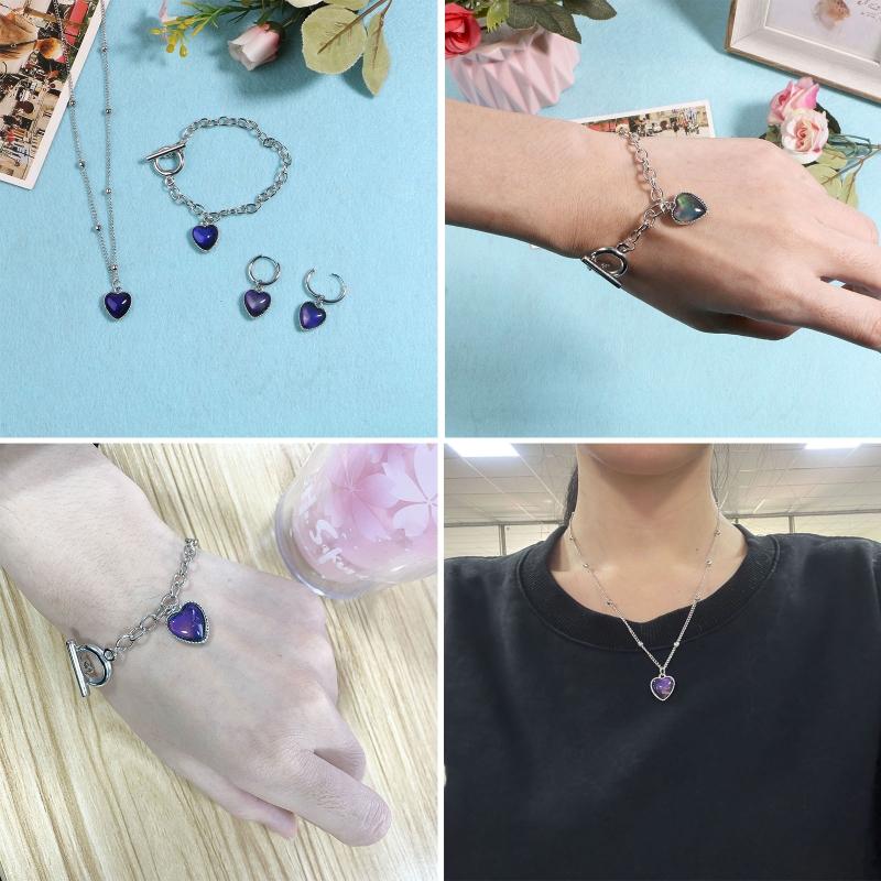 Farbwechsel Halskette für Damen Vintage Fluoreszenz Herzförmige Halskette Anhänger Schmuck Schwebender Anhänger Geschenke