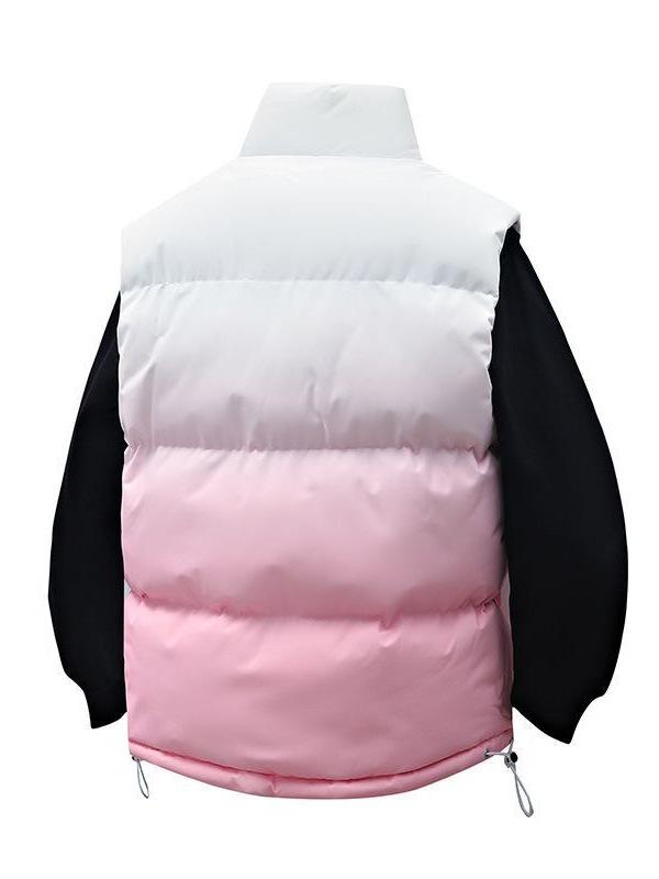 Men's Autumn/Winter Gradient Color Thickened Sleeveless Stand-up Collar Cotton Vest 2025 Model