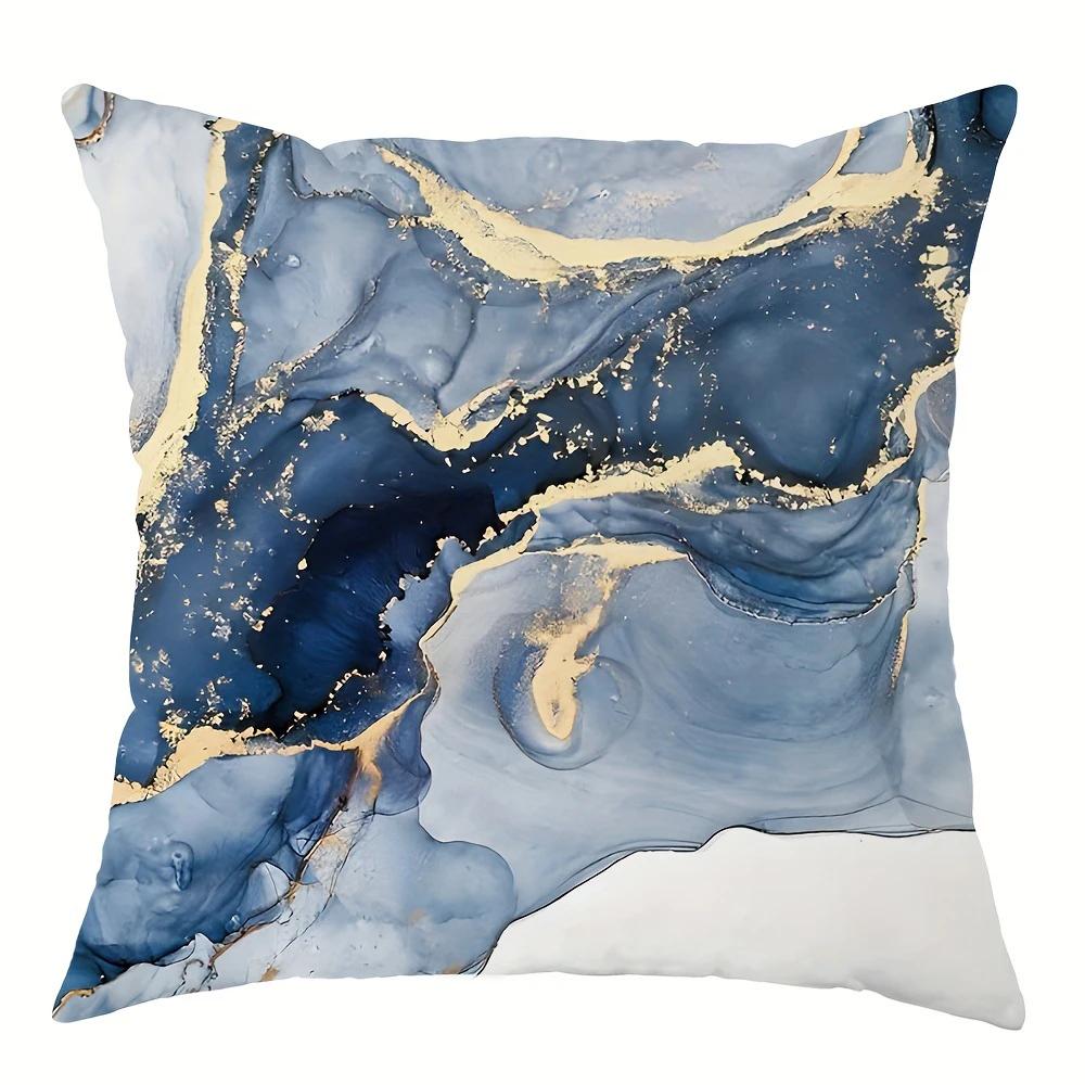 Blue and White Marble Pillowcase, Pillowcase Ultra Soft Polyester Material Living Room Sofa Back Car Pillowcase Decoration