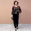 Spring and Autumn Women's Plus-Size Blouse Loose Fit Printed Silk Blouse Round Neck Floral Velvet Blouse