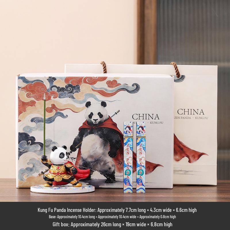 Guochao Kung Fu Panda Incense Holder Set—Home Decor Gift for Tea Room or Study