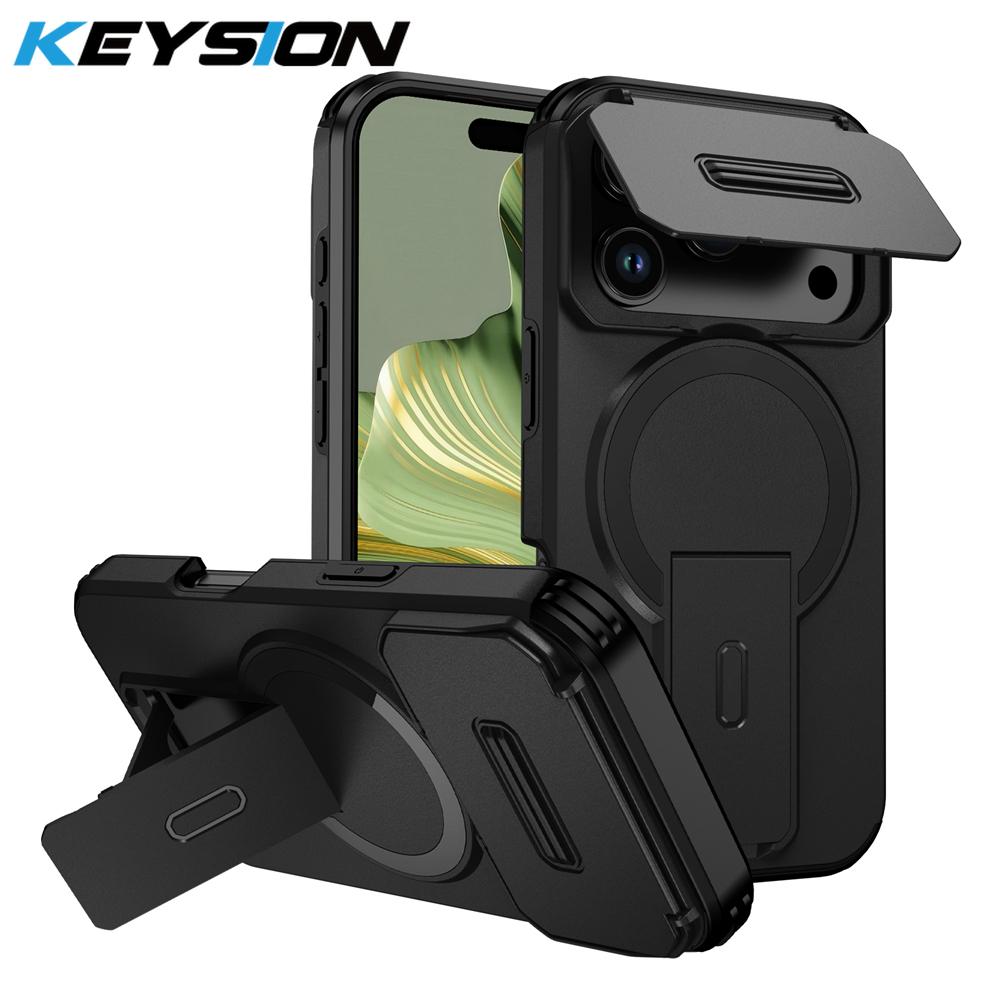 

KEYSION Протиударний магнітний чохол для iPhone 17 Pro 17 Pro Max Зсувний захист камери Підставка Бездротова зарядка Задня кришка телефону for iPhone 17 Pro Max чорний