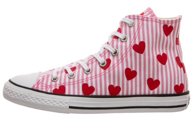 Converse High top Kids Canvas Shoes Pink Stripes Heart Teenagers 663993C 35