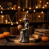 Fall Holiday Decorations Halloween Witch Statue, Gothic Figurine with Pumpkin And Book, Matte Black Mystical Statue Sculpture, Mantel Shelf