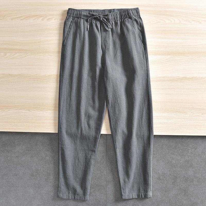 Men's Cotton Linen Casual Pants Baggy Streetwear Men Joggers Sports Trousers Solid Color Long Straight Trendy Pants for Men