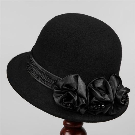 Fisherman Hat Women Winter Basin Solid Color Faux Pearls Floral Decoration Bucket Hat Outdoor Activities Travel Daily Wear