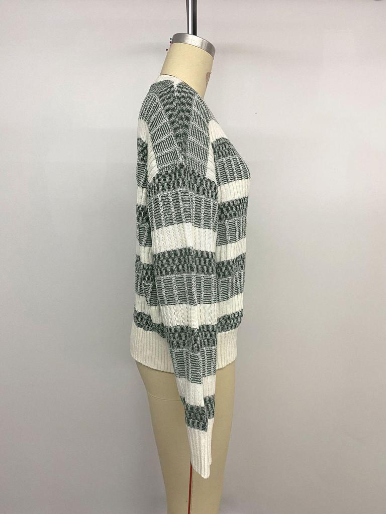 Baifen Zhiyi: 2025 European & American Autumn Knitwear, Round Neck Double Stripe Women's Sweater
