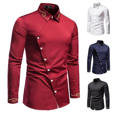 Nuevo Camisa de manga larga asimétrica bordada de tendencia para hombre, camisa de vaquero occidental