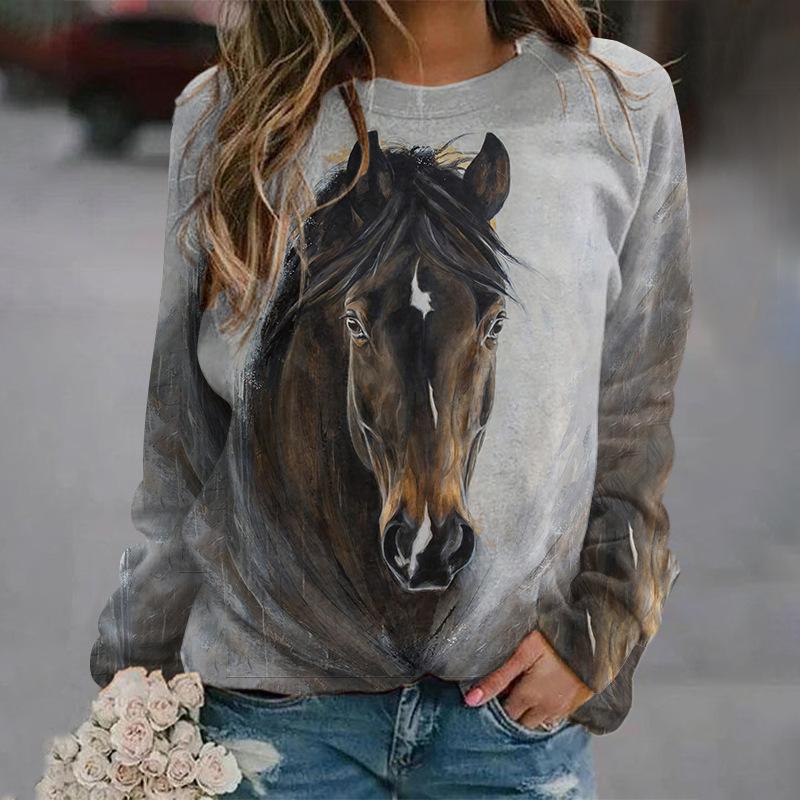 Autumn Horse Sweatshirts Animal 3D Print Hoodies Women Fashion Long Sleeve Y2k Hoodie Oversized Pullovers Tops Female Clothing