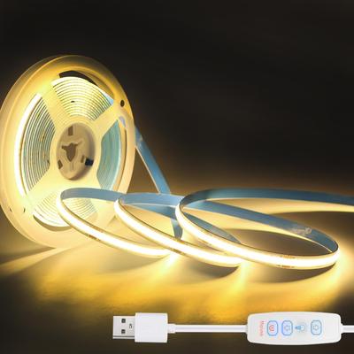 5V USB LED COB Light Strip Dimmer Flexible Diode Tape with 3key Wire White Warm White Lighting for Room TV Backlight Wall Decor