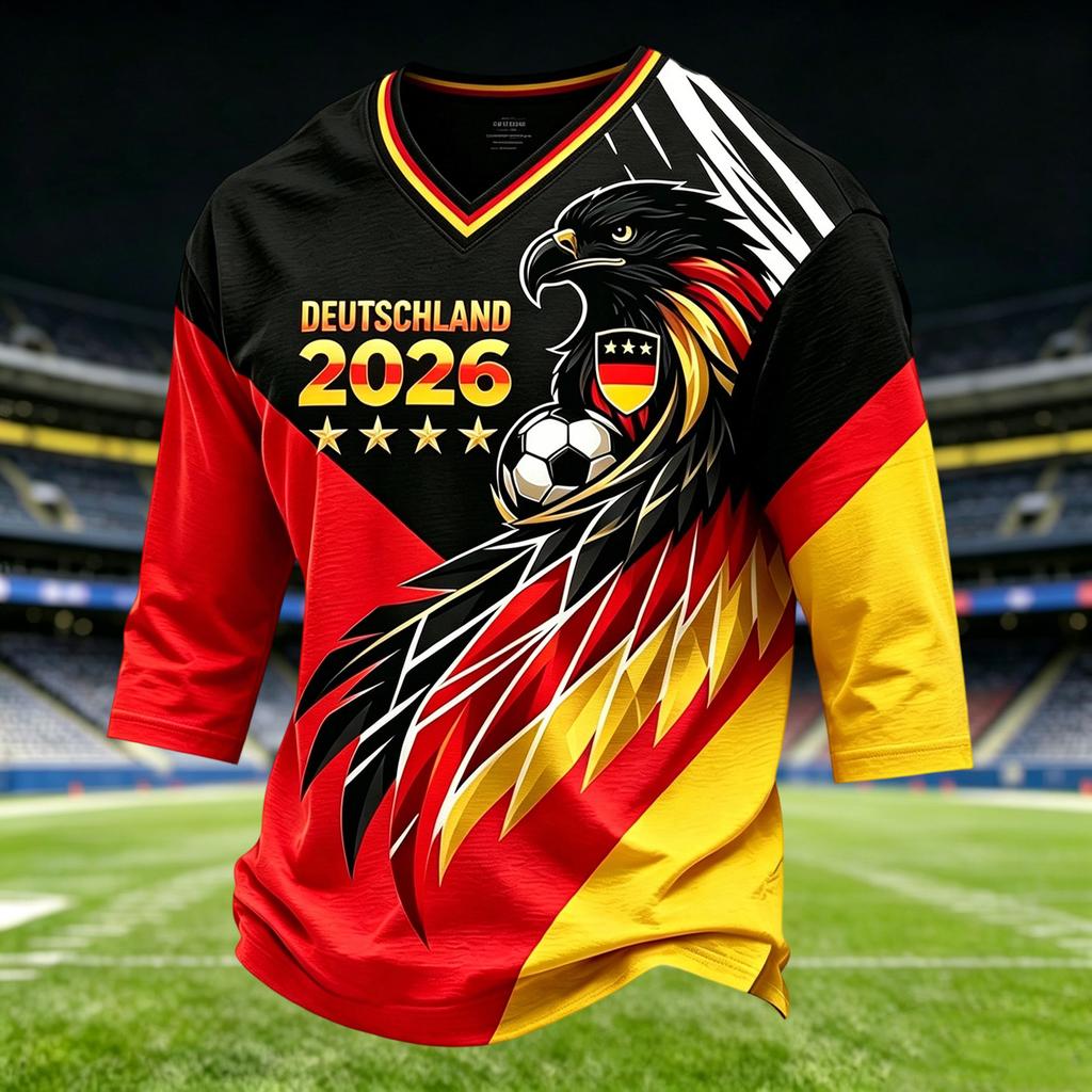 Men's Casual V Neck T Shirt Three Quarter Sleeve Top Soccer Inspired Graphic Print Lightweight Comfortable Fit