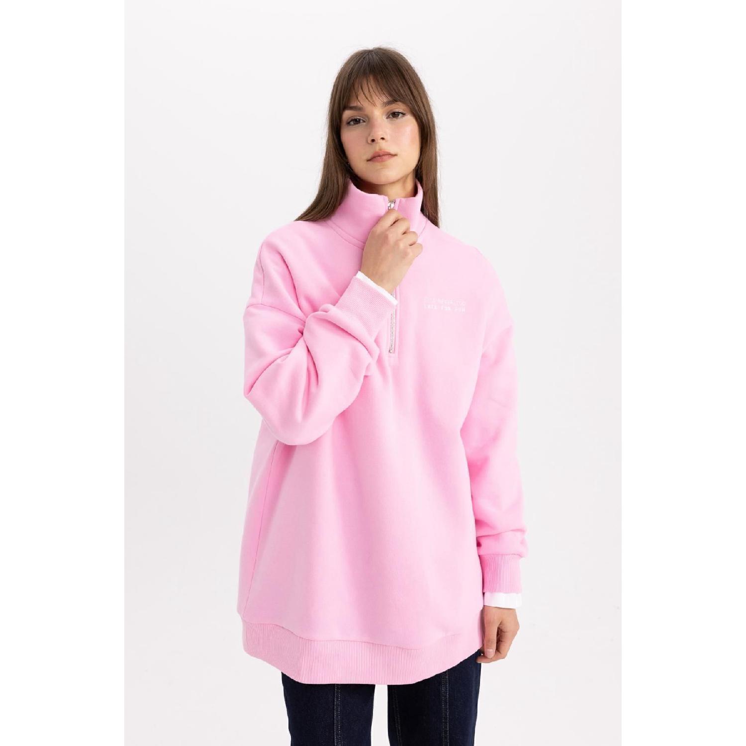 

Regular Fit Polo Neck Printed Soft Fuzzy Sweatshirt Tunic C5419ax24sp L