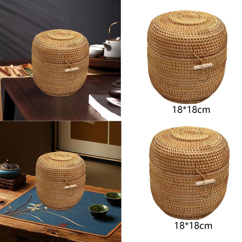 Lidded Tea Organizer, Rattan Basket for Storing Candy And Snacks